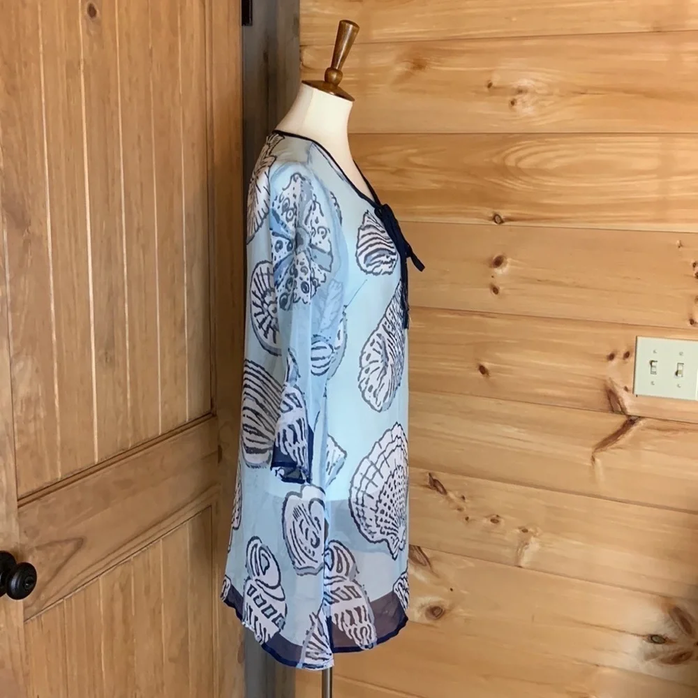 Paradise light blue sheer swimsuit coverup with seashell print Size Medium